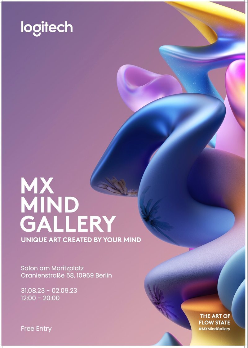 MX Mind Gallery event poster: unique art created by your mind, Berlin